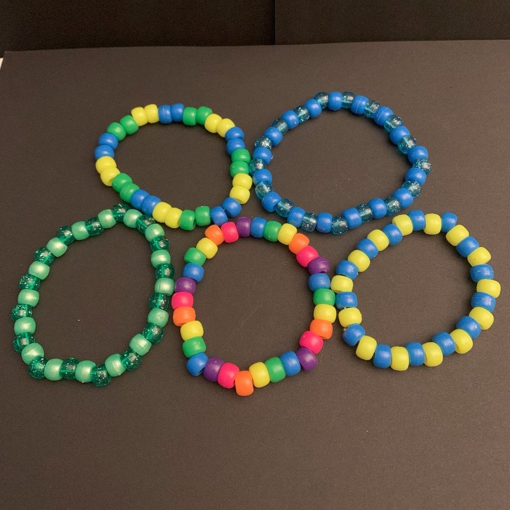 Basic Colors Only Kandi Beaded Bracelets Set of 5 Rave & Festival Accessory